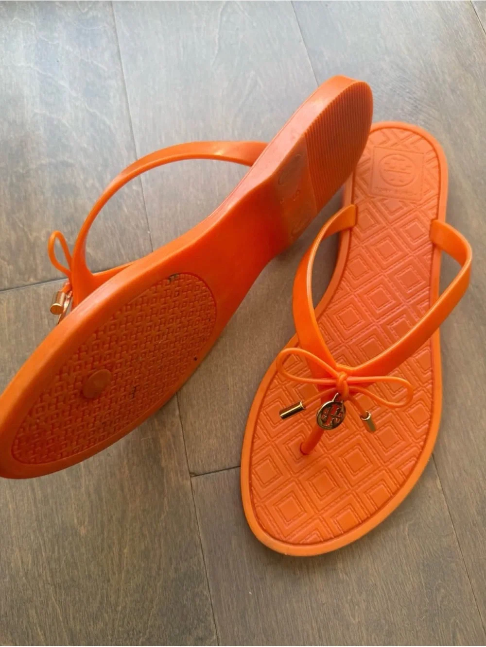 Tory Burch Bright Orange Jelly Bow Sandals